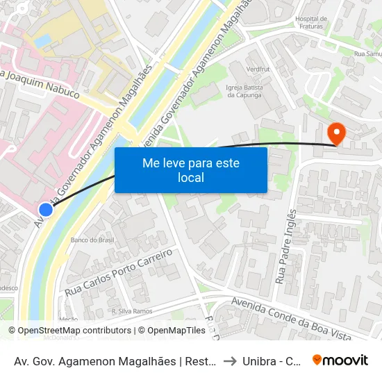 Av. Gov. Agamenon Magalhães | Restauração - Pista Local to Unibra - Campus II map