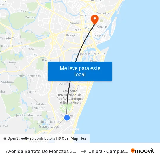 Avenida Barreto De Menezes 359 to Unibra - Campus II map