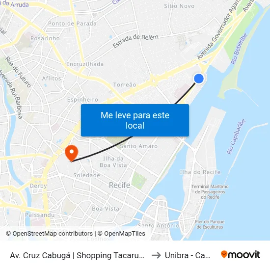 Av. Cruz Cabugá | Shopping Tacaruna (Parada 1) to Unibra - Campus II map