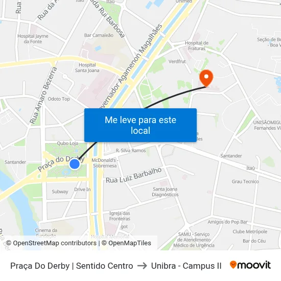 Praça Do Derby | Sentido Centro to Unibra - Campus II map