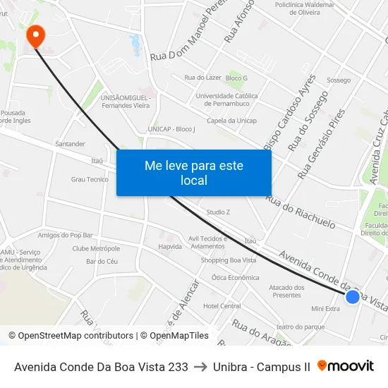 Avenida Conde Da Boa Vista 233 to Unibra - Campus II map