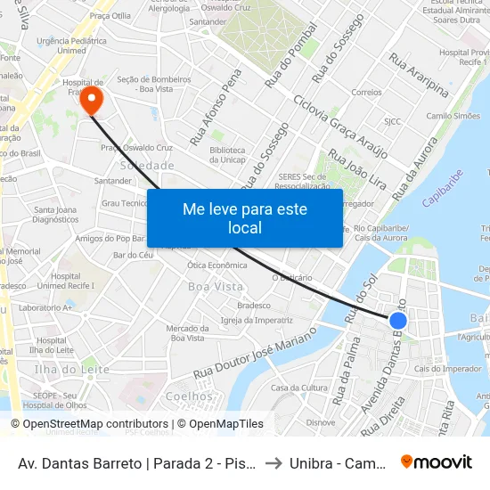 Av. Dantas Barreto | Parada 2 - Pista Oeste to Unibra - Campus II map