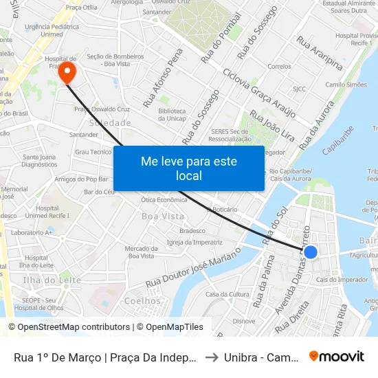 Rua 1º De Março | Praça Da Independência to Unibra - Campus II map