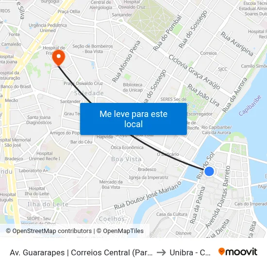 Av. Guararapes | Correios Central (Parada 1) - Pista Central to Unibra - Campus II map