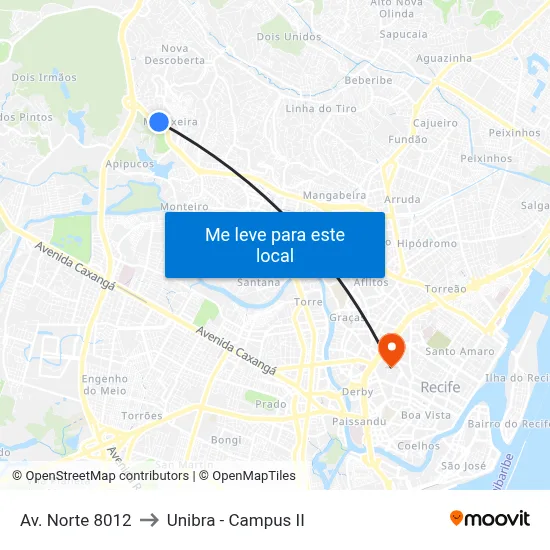 Av. Norte 8012 to Unibra - Campus II map