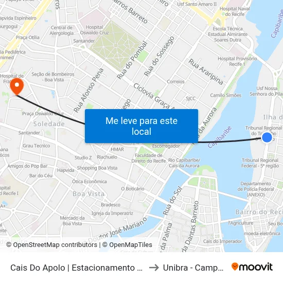 Cais Do Apolo | Estacionamento Trf 5º to Unibra - Campus II map