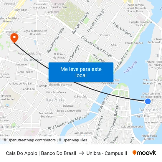 Cais Do Apolo | Banco Do Brasil to Unibra - Campus II map