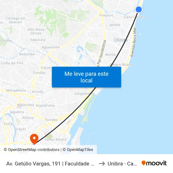 Av. Getúlio Vargas, 191 | Faculdade Joaquim Nabuco to Unibra - Campus II map