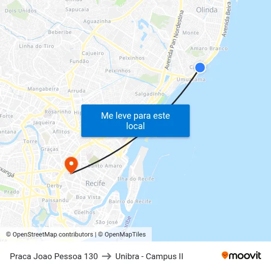 Praca Joao Pessoa 130 to Unibra - Campus II map
