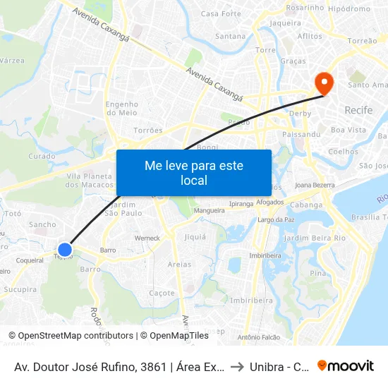 Av. Doutor José Rufino, 3861 | Área Externa Da Estação Tejipió to Unibra - Campus II map