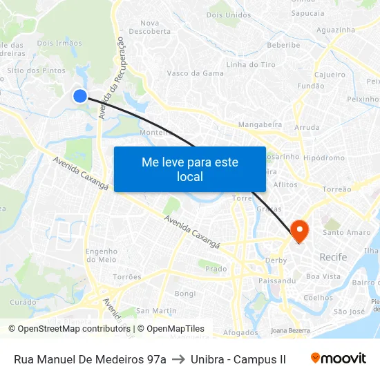Rua Manuel De Medeiros 97a to Unibra - Campus II map