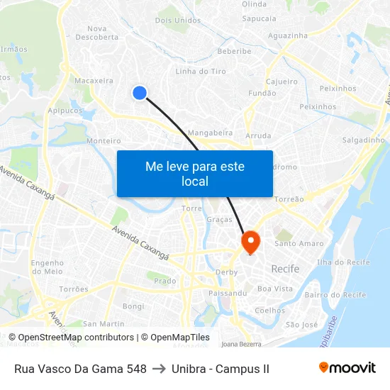 Rua Vasco Da Gama 548 to Unibra - Campus II map