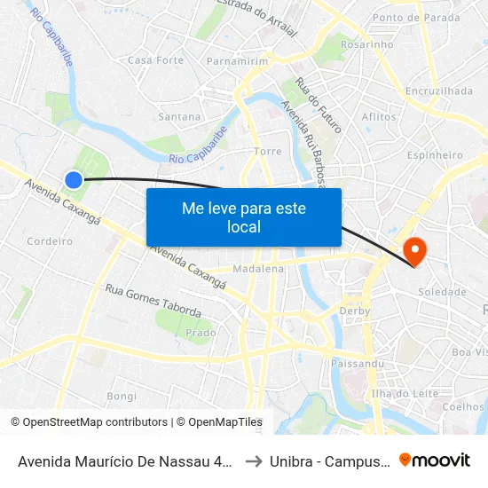 Avenida Maurício De Nassau 450 to Unibra - Campus II map