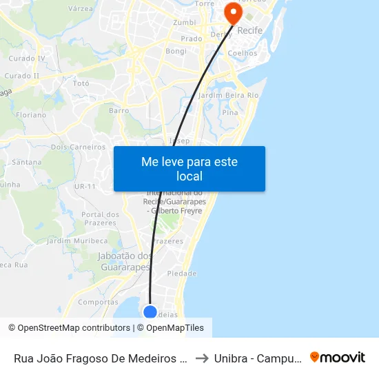 Rua João Fragoso De Medeiros 936 to Unibra - Campus II map