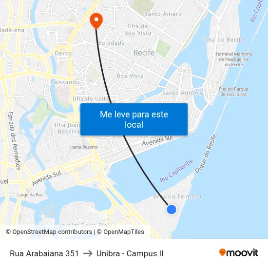 Rua Arabaiana 351 to Unibra - Campus II map