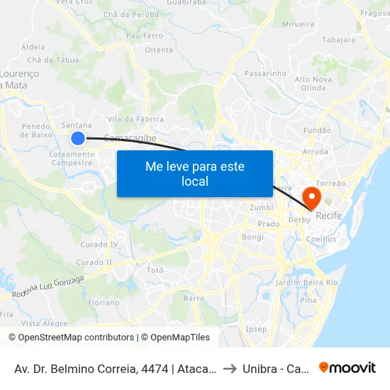 Av. Dr. Belmino Correia, 4474 | Atacadão Camaragibe to Unibra - Campus II map