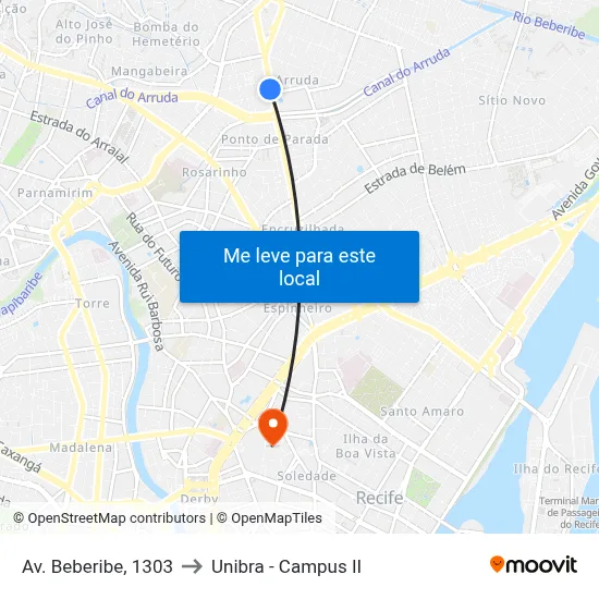 Av. Beberibe, 1303 to Unibra - Campus II map