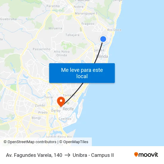 Av. Fagundes Varela, 140 to Unibra - Campus II map