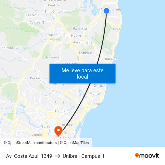Av. Costa Azul, 1349 to Unibra - Campus II map