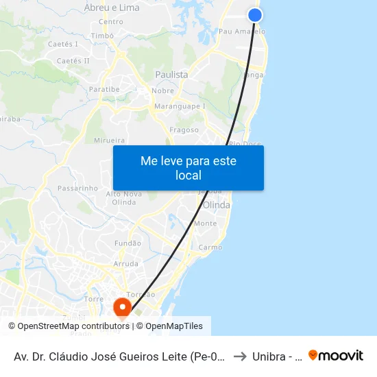 Av. Dr. Cláudio José Gueiros Leite (Pe-001), 545 |  Marítimos Bar E Restaurante to Unibra - Campus II map