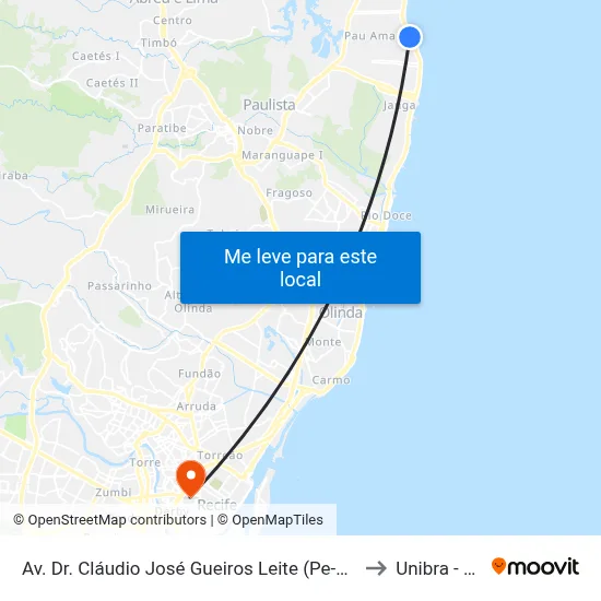 Av. Dr. Cláudio José Gueiros Leite (Pe-001), 541| Forte De Pau Amarelo to Unibra - Campus II map