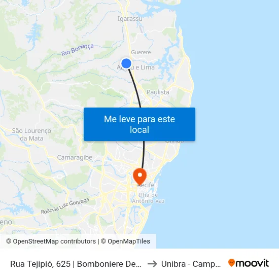 Rua Tejipió, 625 | Bomboniere Desterro to Unibra - Campus II map