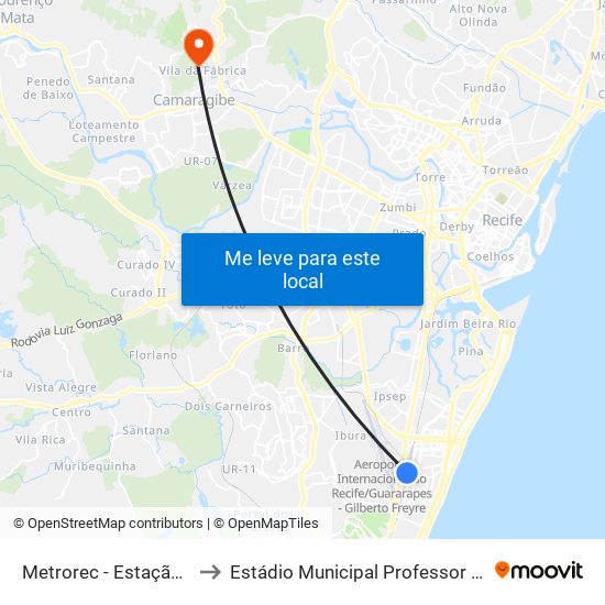 Metrorec - Estação Aeroporto to Estádio Municipal Professor Luiz Alexandrino map