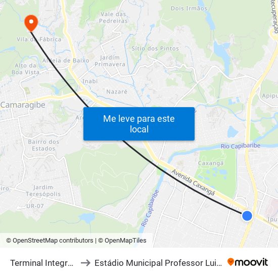 Terminal Integrado Cdu to Estádio Municipal Professor Luiz Alexandrino map