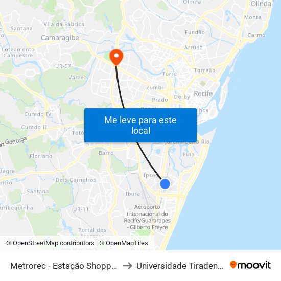 Metrorec - Estação Shopping to Universidade Tiradentes map