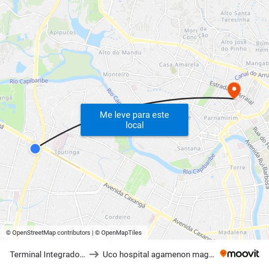 Terminal Integrado Cdu to Uco hospital agamenon magalhaes map