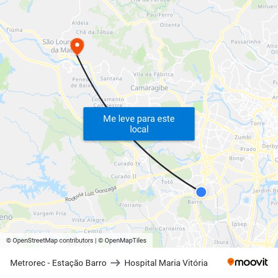 Metrorec - Estação Barro to Hospital Maria Vitória map