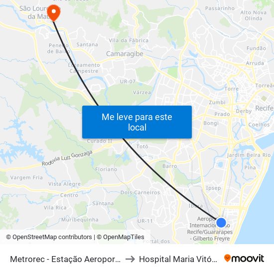Metrorec - Estação Aeroporto to Hospital Maria Vitória map