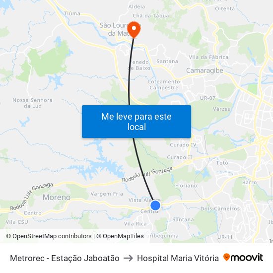 Metrorec - Estação Jaboatão to Hospital Maria Vitória map