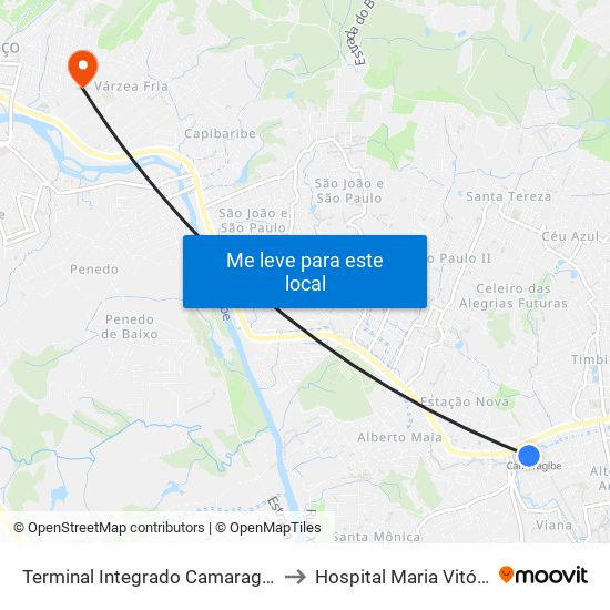 Terminal Integrado Camaragibe to Hospital Maria Vitória map