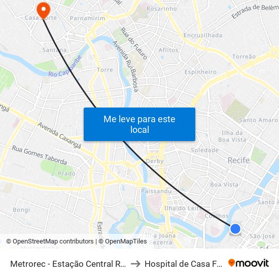 Metrorec - Estação Central Recife to Hospital de Casa Forte map