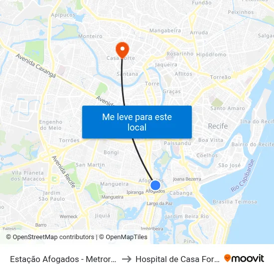 Estação Afogados - Metrorec to Hospital de Casa Forte map
