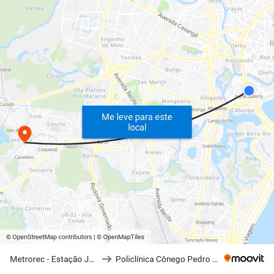 Metrorec - Estação Joana Bezerra to Policlínica Cônego Pedro De Souza Leão map