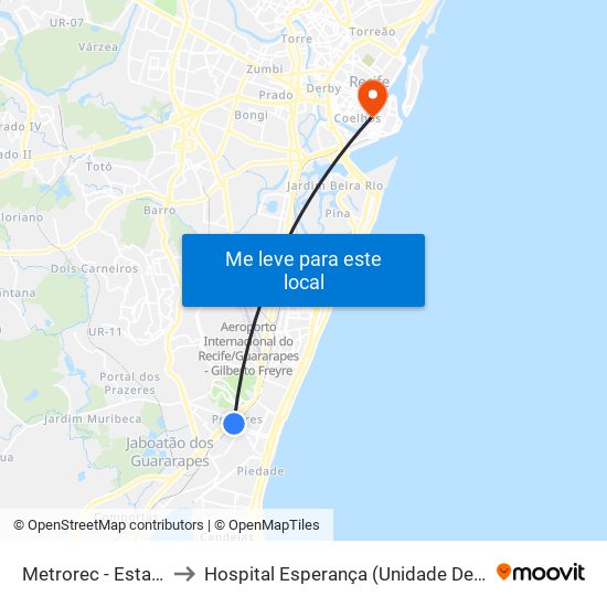 Metrorec - Estação Prazeres to Hospital Esperança (Unidade De Internamento Pediatria) map