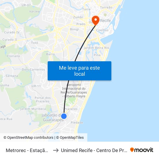 Metrorec - Estação Cajueiro Seco to Unimed Recife - Centro De Profissionais De Saúde map