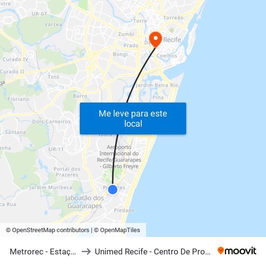 Metrorec - Estação Prazeres to Unimed Recife - Centro De Profissionais De Saúde map