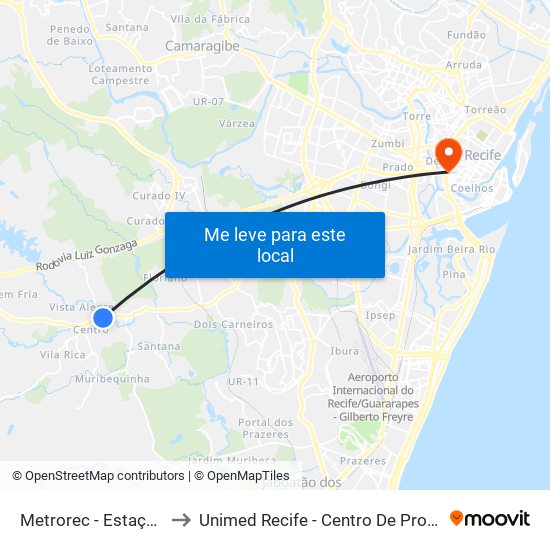 Metrorec - Estação Jaboatão to Unimed Recife - Centro De Profissionais De Saúde map