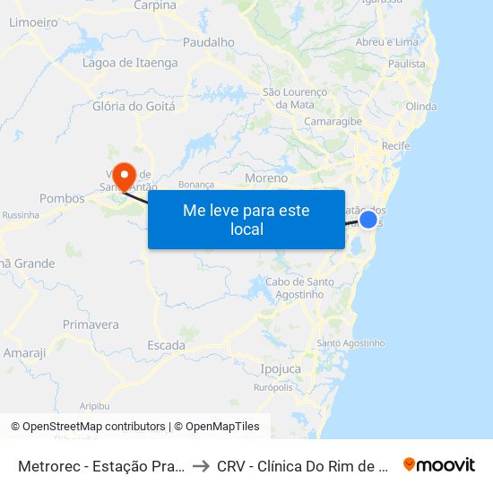 Metrorec - Estação Prazeres to CRV - Clínica Do Rim de Vitória map