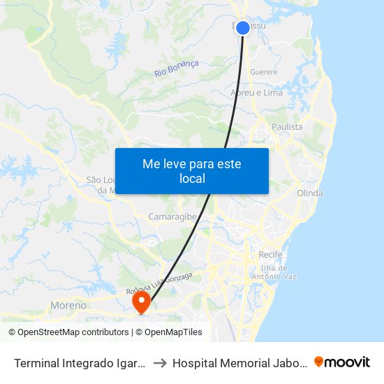 Terminal Integrado Igarassu to Hospital Memorial Jaboatão map