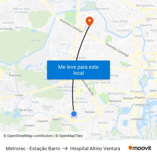 Metrorec - Estação Barro to Hospital Altino Ventura map