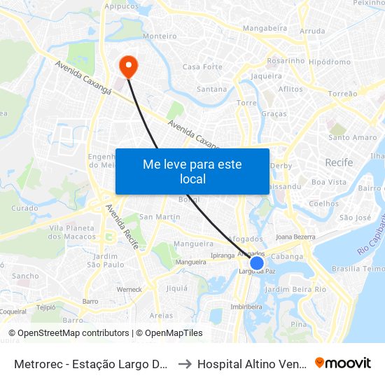 Metrorec - Estação Largo Da Paz to Hospital Altino Ventura map