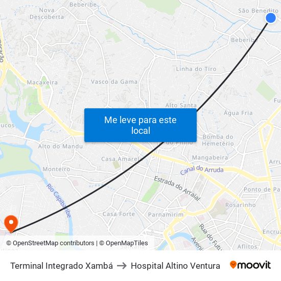 Terminal Integrado Xambá to Hospital Altino Ventura map