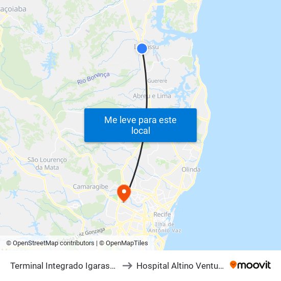 Terminal Integrado Igarassu to Hospital Altino Ventura map