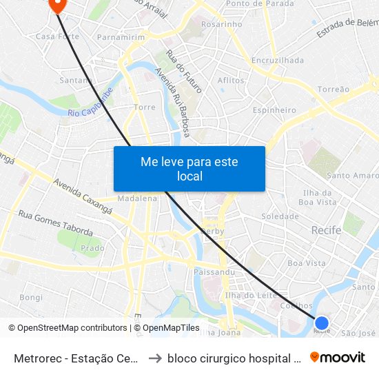 Metrorec - Estação Central Recife to bloco cirurgico hospital Santa Luzia map