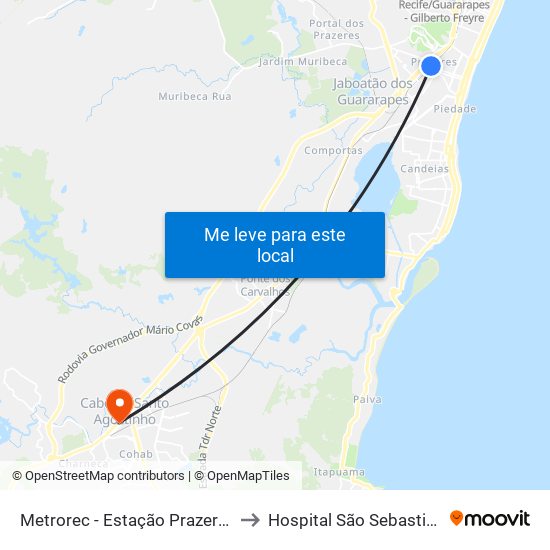 Metrorec - Estação Prazeres to Hospital São Sebastião map