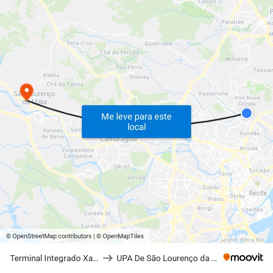 Terminal Integrado Xambá to UPA De São Lourenço da Mata map